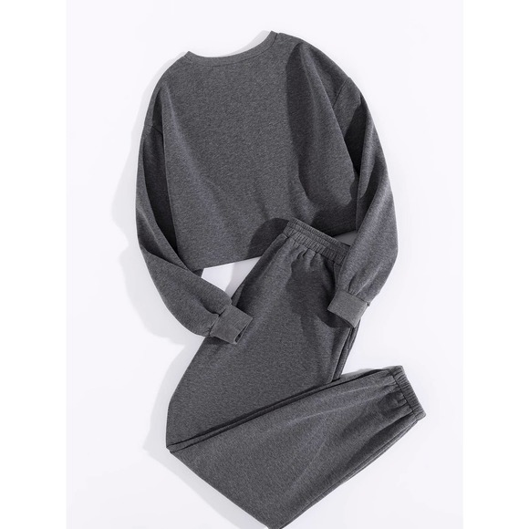 2 piece set: cropped Sweatshirt &  Sweatpants black - Picture 7 of 11